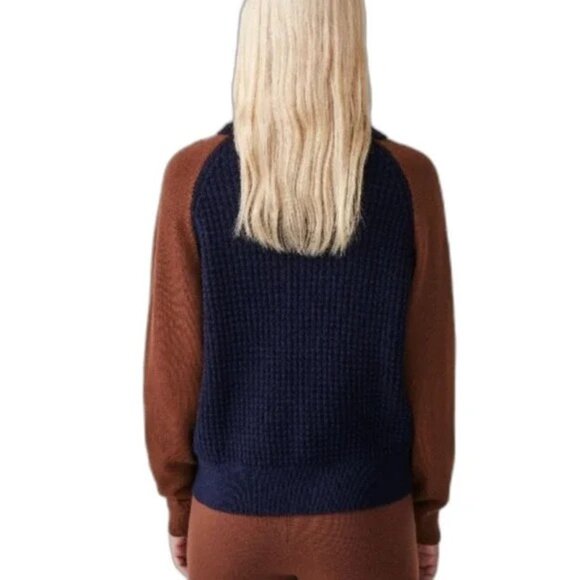 COS Wool Cotton Colorblock Waffle Turtleneck Sweater Navy Blue Rust - Picture 4 of 10